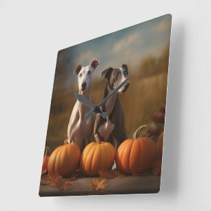 Reloj Cuadrado Cachorro de galgo Otoño Delicia Calabaza