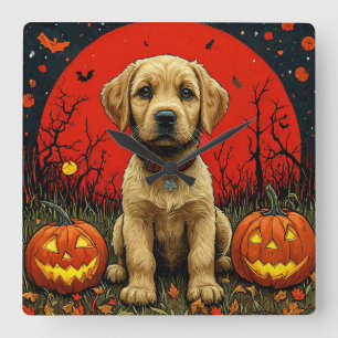 Reloj Cuadrado Cachorro de Golden Retriever con calabazas de Hall