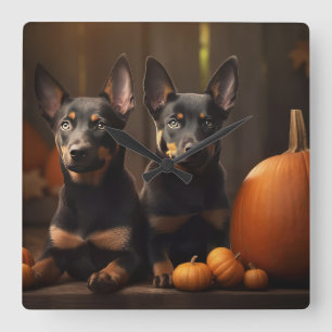 Reloj Cuadrado Cachorro de Kelpie Australiano Delicia de Otoño Ca