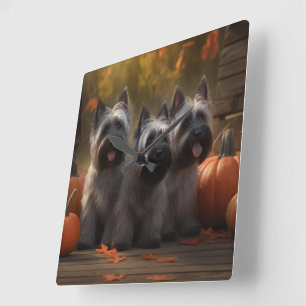 Reloj Cuadrado Cachorro de Skye Terrier Otoño Delicia Calabaza
