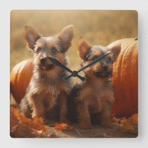 Reloj Cuadrado Cachorro de Terrier Australiano Delicia de Otoño C