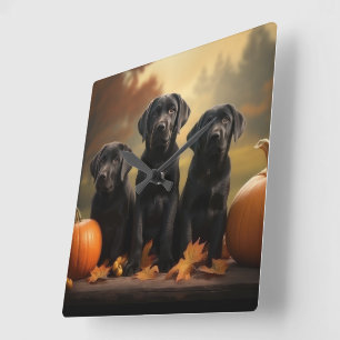 Reloj Cuadrado Cachorro Labrador Otoño Delicia Calabaza