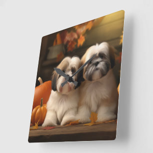 Reloj Cuadrado Cachorro Lhasa Apso Delicia de Otoño Calabaza