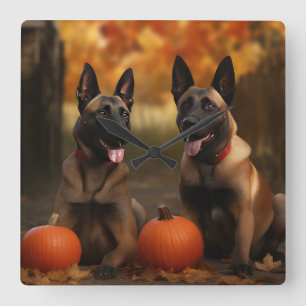 Reloj Cuadrado Cachorro Malinoi Belga Delicia de Otoño Calabaza