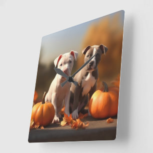 Reloj Cuadrado Cachorro Pitbull Delicia de Otoño Calabaza