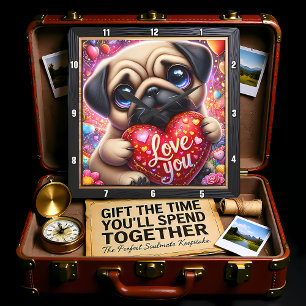 Reloj Cuadrado Cachorro Pug Te Ama Corazón