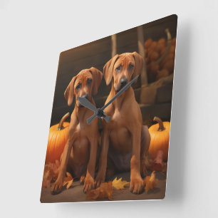 Reloj Cuadrado Cachorro Rhodesian Ridgeback Otoño Delicia Calabaz