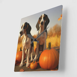 Reloj Cuadrado Cachorro Treeing Walker Coonhound Calabaza de Otoñ