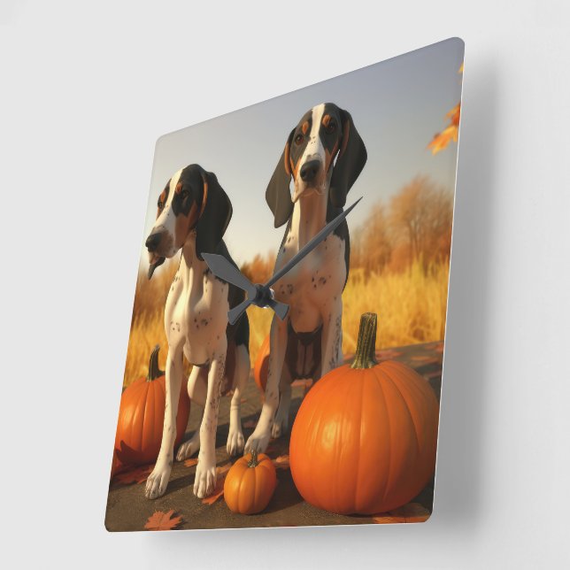 Reloj Cuadrado Cachorro Treeing Walker Coonhound Calabaza de Otoñ (Ángulo)