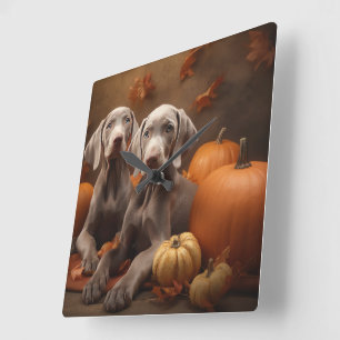 Reloj Cuadrado Cachorro Weimaraner Otoño Delicia Calabaza