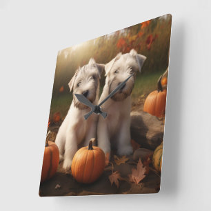 Reloj Cuadrado Cachorro Wheaten Terrier Delicia de Otoño Calabaza
