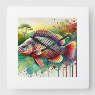 Reloj Cuadrado Cacique Fish 190624AREF111 - Watercolor