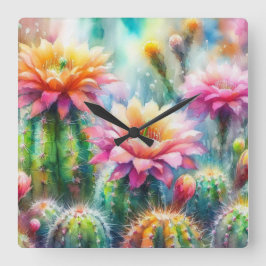 Reloj Cuadrado Cacti Suculento de Flores de Agua