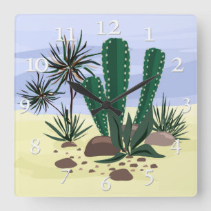 Reloj Cuadrado Cacti, suculentos.