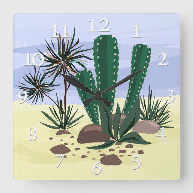 Reloj Cuadrado Cacti, suculentos. (Anverso)