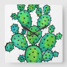 Reloj Cuadrado Cactus de color de agua grandioso