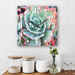 Reloj Cuadrado Cactus de color verde menta suculento foto elegant<br><div class="desc">Los caciques prosperan en las condiciones más difíciles del desierto. Sueño con los días soleados y el ambiente tranquilo de un jardín de verano cuando mire la hora en este impresionante reloj de pared fotográfico. Tu elección de una cara de reloj redonda o cuadrada. ¡Hace un gran regalo de bienvenida!...</div>