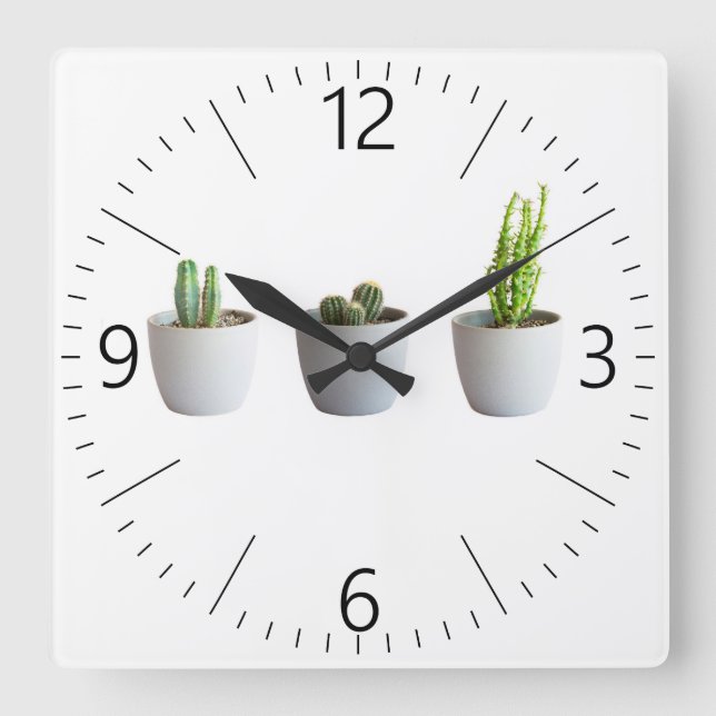 Reloj Cuadrado Cactus en macetas (Anverso)