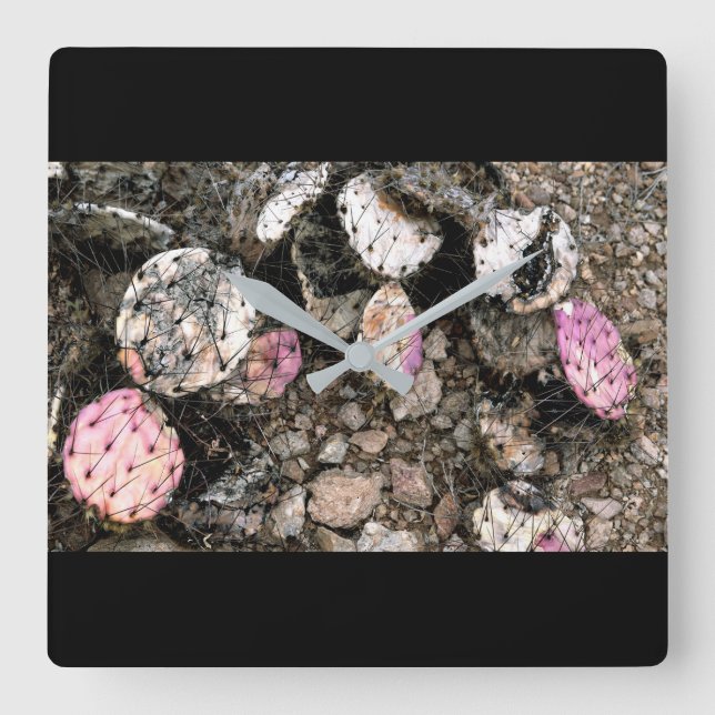 Reloj Cuadrado Cactus rosado muerto (Anverso)