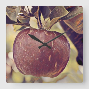 Reloj Cuadrado Caer manzana roja pintar manzano