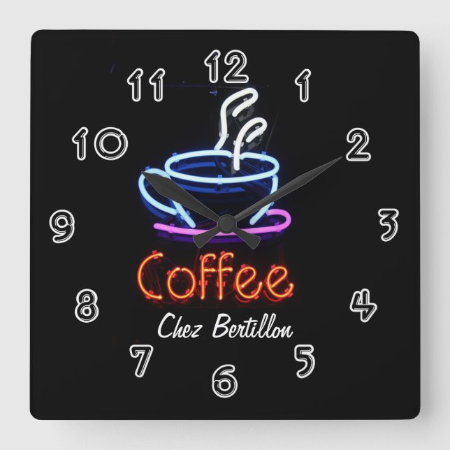 Reloj Cuadrado Café Café Señal Neón Personalizado (Anverso)