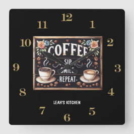 Reloj Cuadrado Café Coffeecore Clock Memes Barista Chalkboard