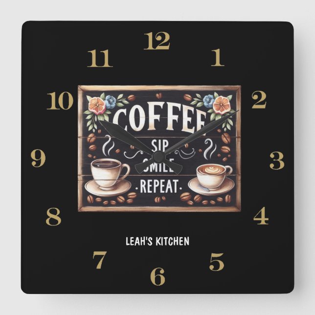 Reloj Cuadrado Café Coffeecore Clock Memes Barista Chalkboard (Anverso)