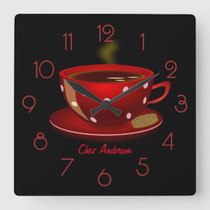 Reloj Cuadrado Café personalizado rojo y negro