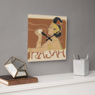 Reloj Cuadrado Café Rajah Art Nouveau vintage, dama con café