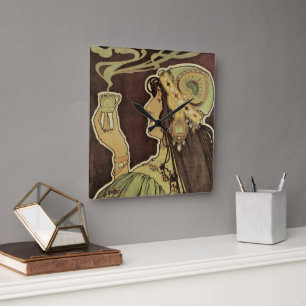 Reloj Cuadrado Café Rajah Art Nouveau Vintage, Mujer con Café