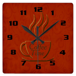 Reloj Cuadrado Café Tiempo Hermosa Cocina