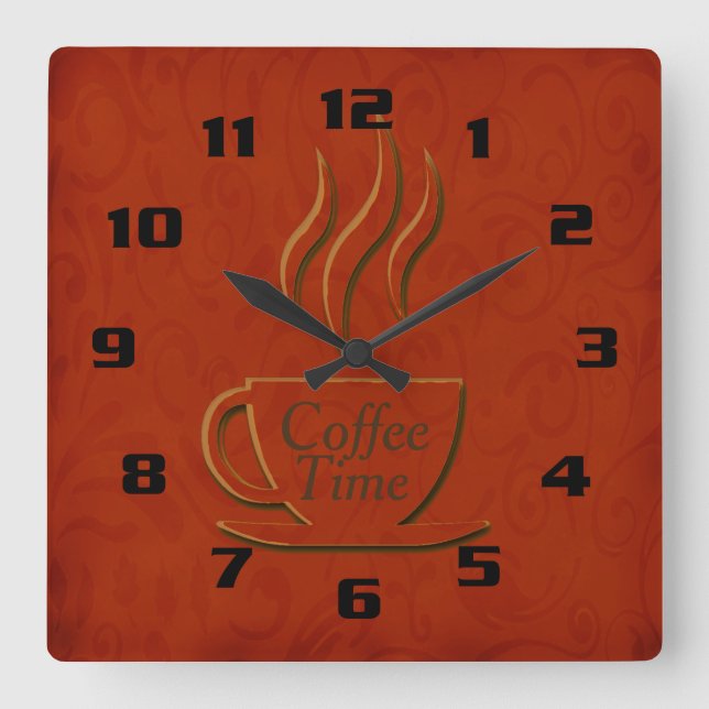 Reloj Cuadrado Café Tiempo Hermosa Cocina (Anverso)