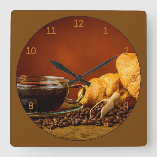 Reloj Cuadrado Café y croissant (Anverso)