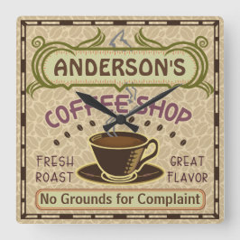 Reloj Cuadrado Cafetería con Copa Crea tu propia Personalización