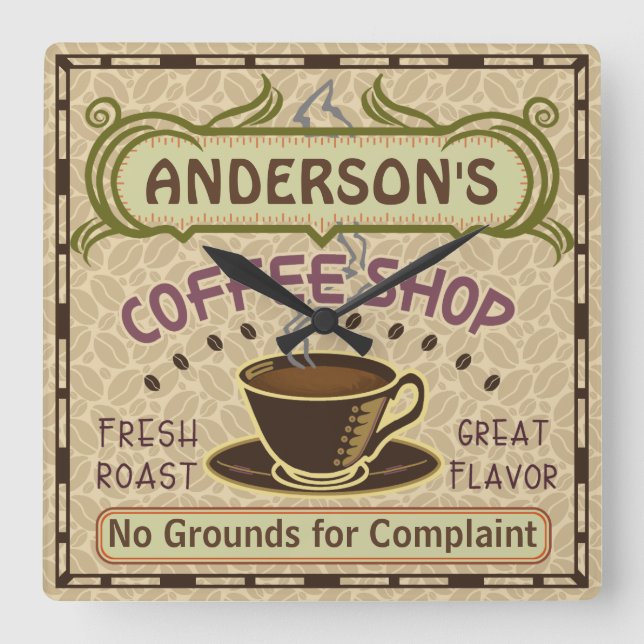 Reloj Cuadrado Cafetería con Copa Crea tu propia Personalización (Anverso)