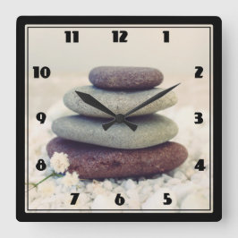 Reloj Cuadrado Cairn meditativo de piedras apiladas