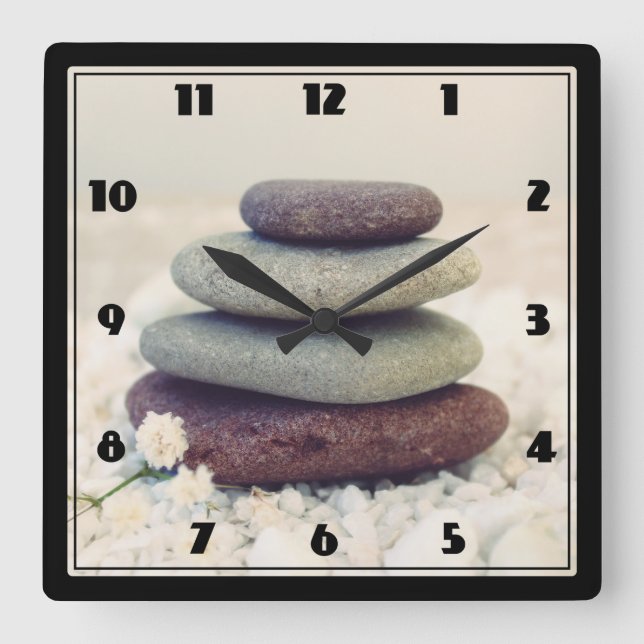 Reloj Cuadrado Cairn meditativo de piedras apiladas (Anverso)