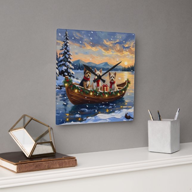 Reloj Cuadrado Cairn Terrier Christmas Boat Holiday (Oficina)