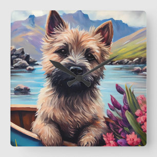 Reloj Cuadrado Cairn Terrier en una paleta: Una aventura escénica
