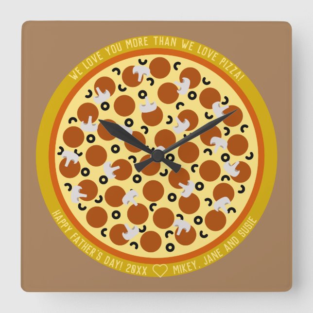 Reloj Cuadrado Caja de entrega de pizza de texto para personaliza (Anverso)