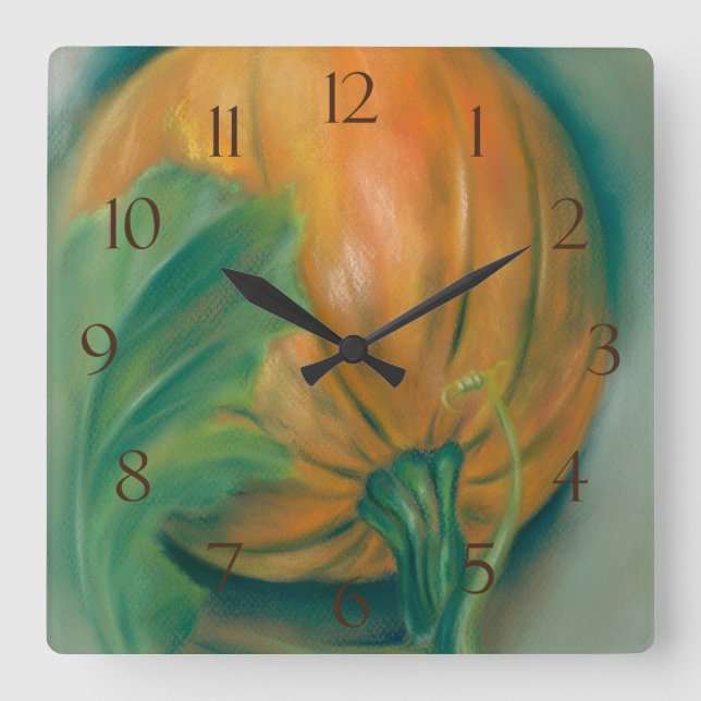 Reloj Cuadrado Calabaza de otoño y Pastel de hojas (Anverso)
