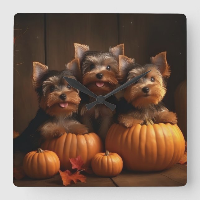 Reloj Cuadrado Calabaza deslumbrante de Yorkshire Terrier Puppy A (Anverso)