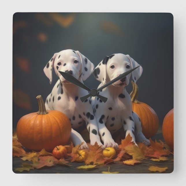 Reloj Cuadrado Calabaza deslumbrante del otoño de una pipa dálmat (Anverso)