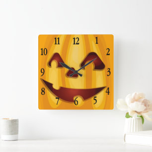 Reloj Cuadrado Calabaza tallada sonriendo diseño de Halloween