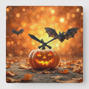 Reloj Cuadrado calabaza y murciélago de Halloween