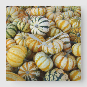 Reloj Cuadrado Calabazas de otoño naranjas y verdes