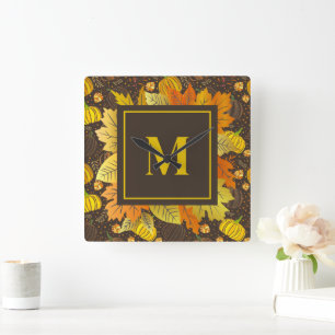 Reloj Cuadrado Calabazas Otoño Cosecha Patrón