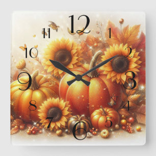 Reloj Cuadrado Calabazas y girasoles