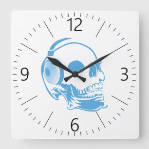 Reloj Cuadrado Calavera con auriculares