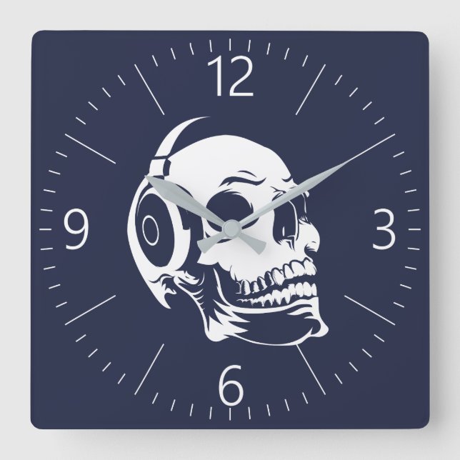Reloj Cuadrado Calavera con auriculares (Anverso)